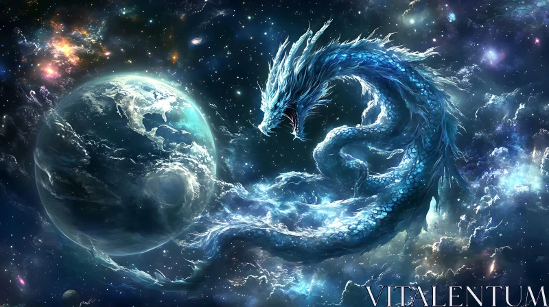 AI ART Cosmic Dragon Protecting a Planet