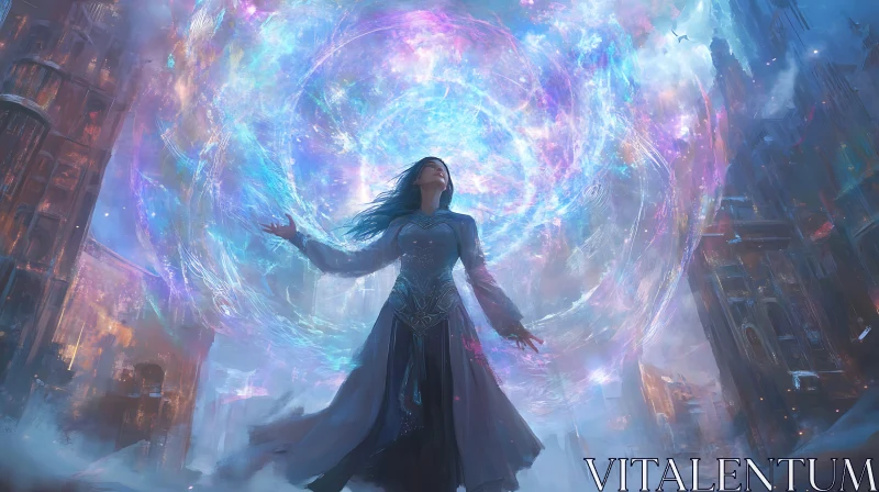 Mystical Woman Embracing Magical Energy AI Image