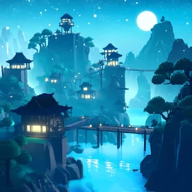 Moonlit Mountain Village