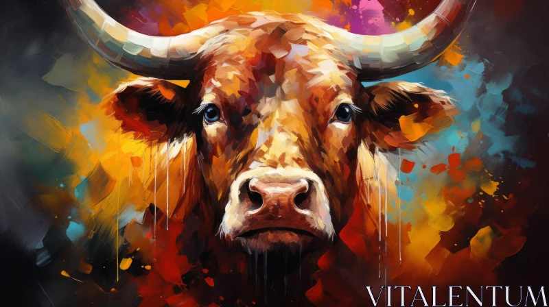 Colorful Abstract Bull Painting: A Melding of the Animal and Human Worlds AI Image