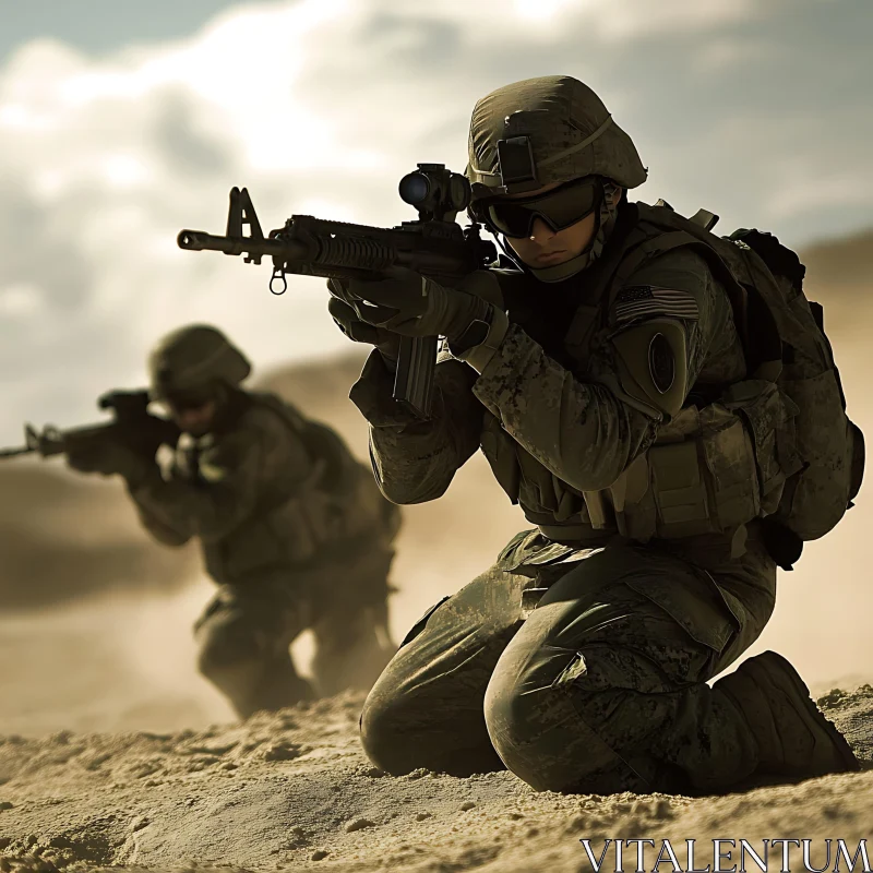 Military Soldiers in Combat Stance AI Image