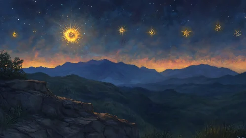 Mountains Under Celestial Stars Artwork