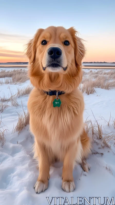 Golden Retriever in Winter Wonderland AI Image