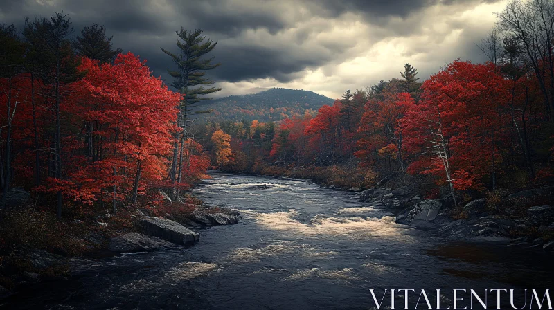 AI ART Dramatic Autumn Landscape Featuring a Flowing River