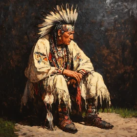 Contemplative Native American Man Oil Painting