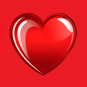 Glossy Red Heart on Red Background