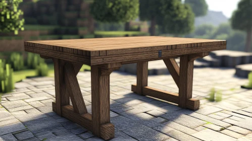 Outdoor Wooden Table in Natural Light