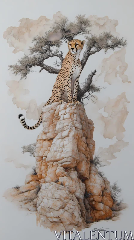 Cheetah and Rocky Landscape AI Image