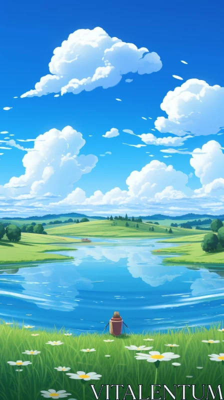 Enchanting Anime Art: A Serene Mountain Scene AI Image