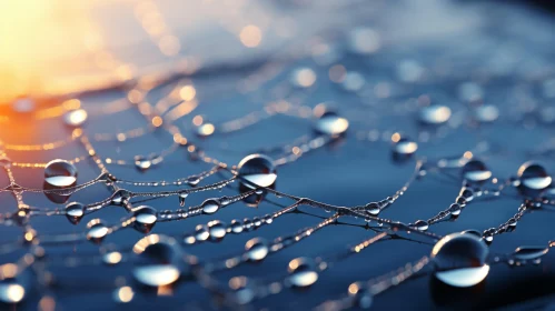 Enchanting Water Droplet Adorned Spider Web at Sunset