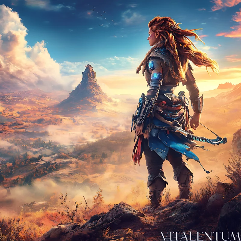 Female Warrior in Fantasy Landscape AI Image