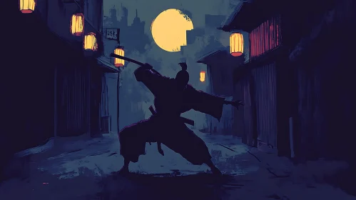 Samurai Silhouette Under Moonlight