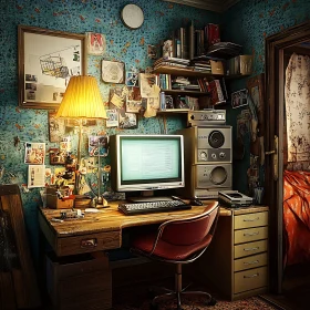 Vintage Office Setup with Nostalgic Decor