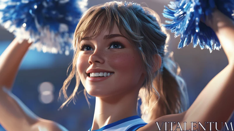 AI ART Smiling Cheerleader with Pom-poms