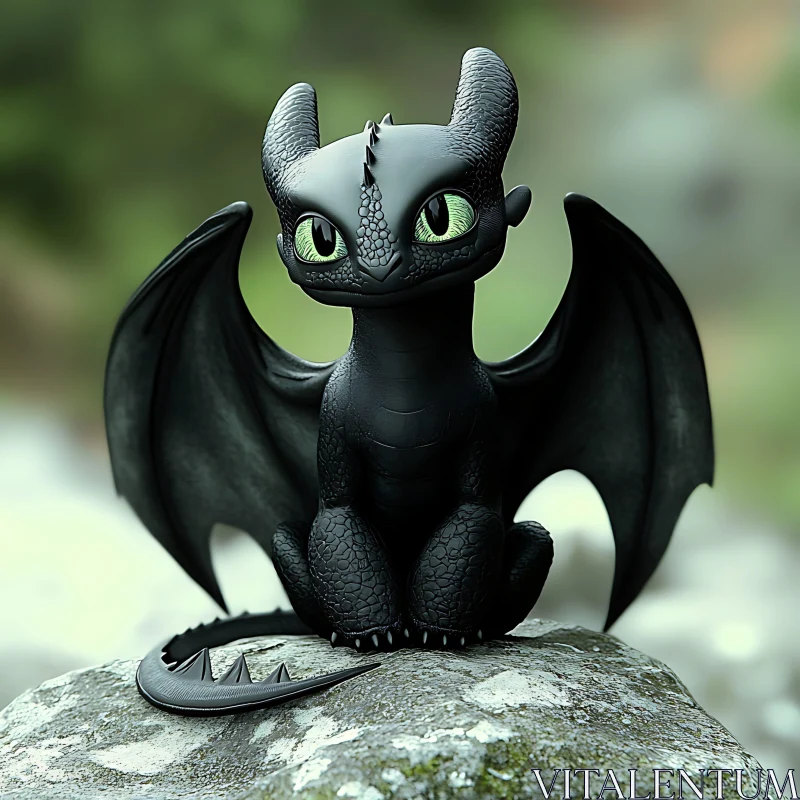 AI ART Stylized Dragon Statue with Green Eyes