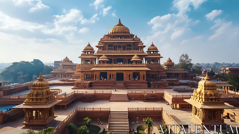 Indian Temple Under Blue Sky AI Image