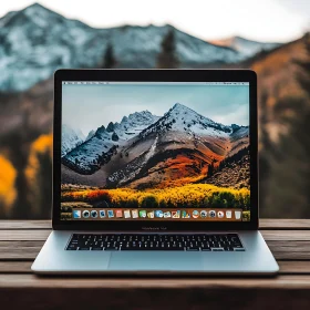 Outdoor Laptop with Mountain View Wallpaper