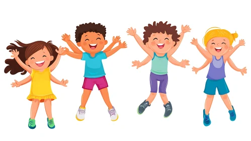 Happy Children Jumping Illustration