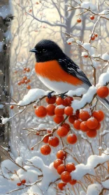 Vivid Bird Perched in a Winter Wonderland