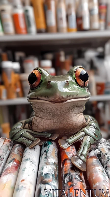 Frog Among Paint Tubes AI Image