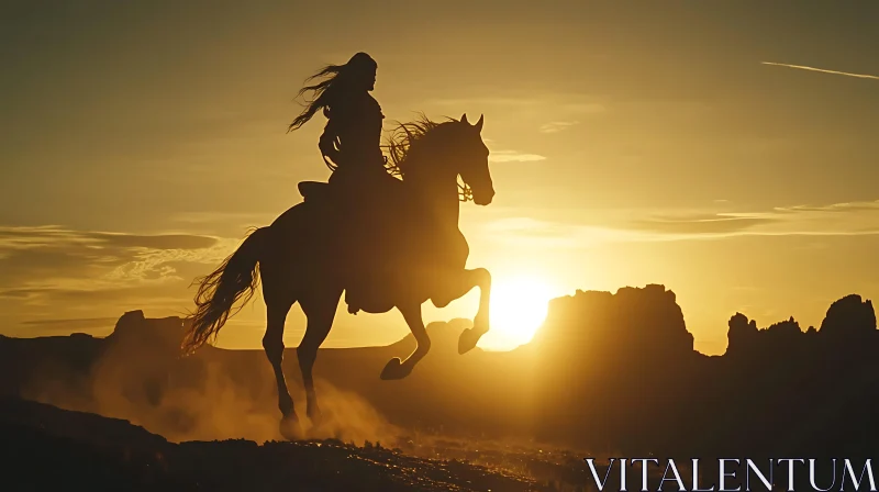 AI ART Woman Riding a Horse at Sunset