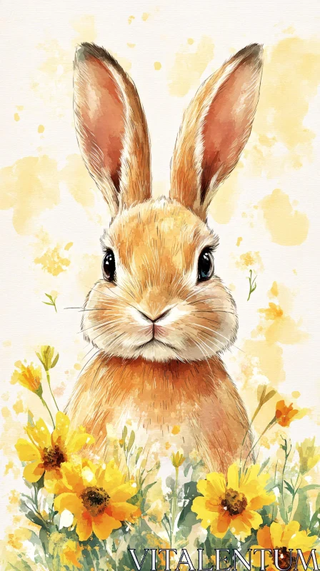 AI ART Adorable Rabbit with Flowers Artwork