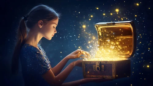 Girl with Glowing Treasure Chest