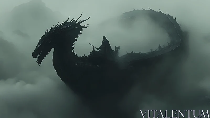 AI ART Warrior and Dragon in Fog