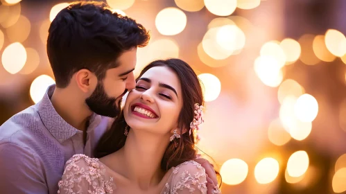 Affectionate Couple Portrait with Bokeh Background