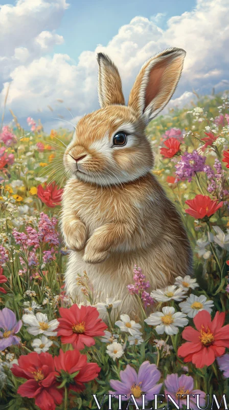 Rabbit Among Meadow Flowers AI Image