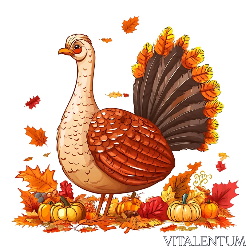 Cartoon Turkey in Autumnal Setting AI Image