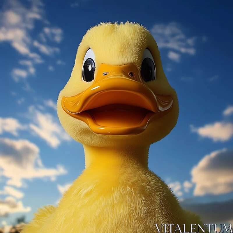 Whimsical Yellow Duck with Cloudy Backdrop AI Image