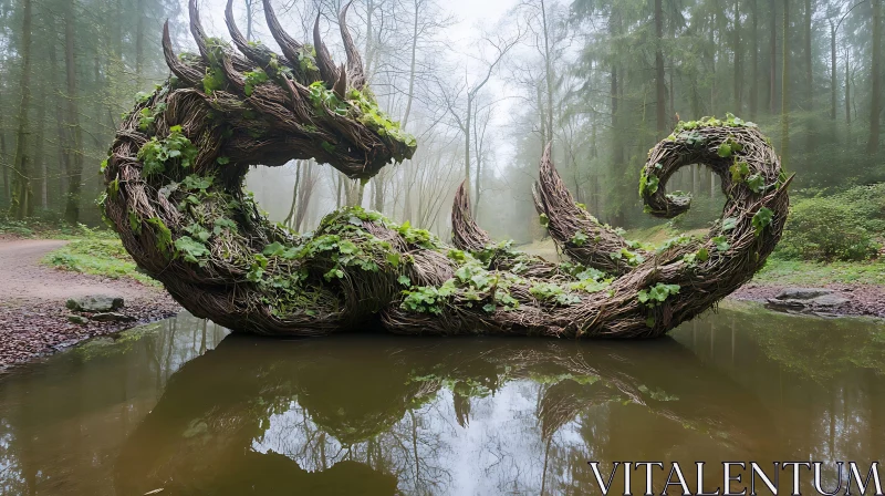 AI ART Woodland Dragon Art by the Pond