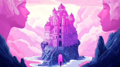 Fantasy Castle Island Pink Art