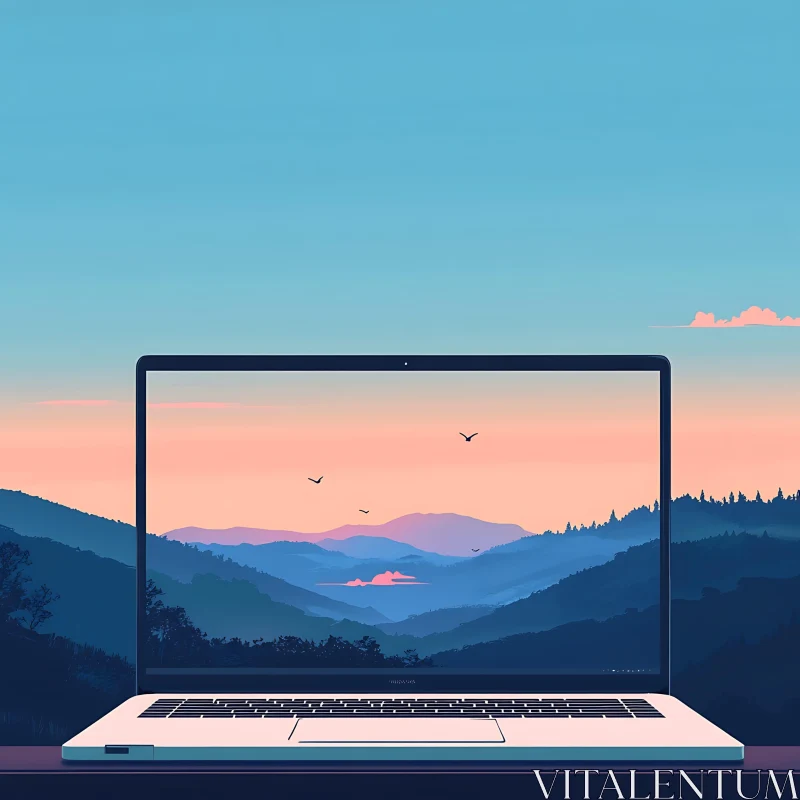 Mountain View on Laptop AI Image