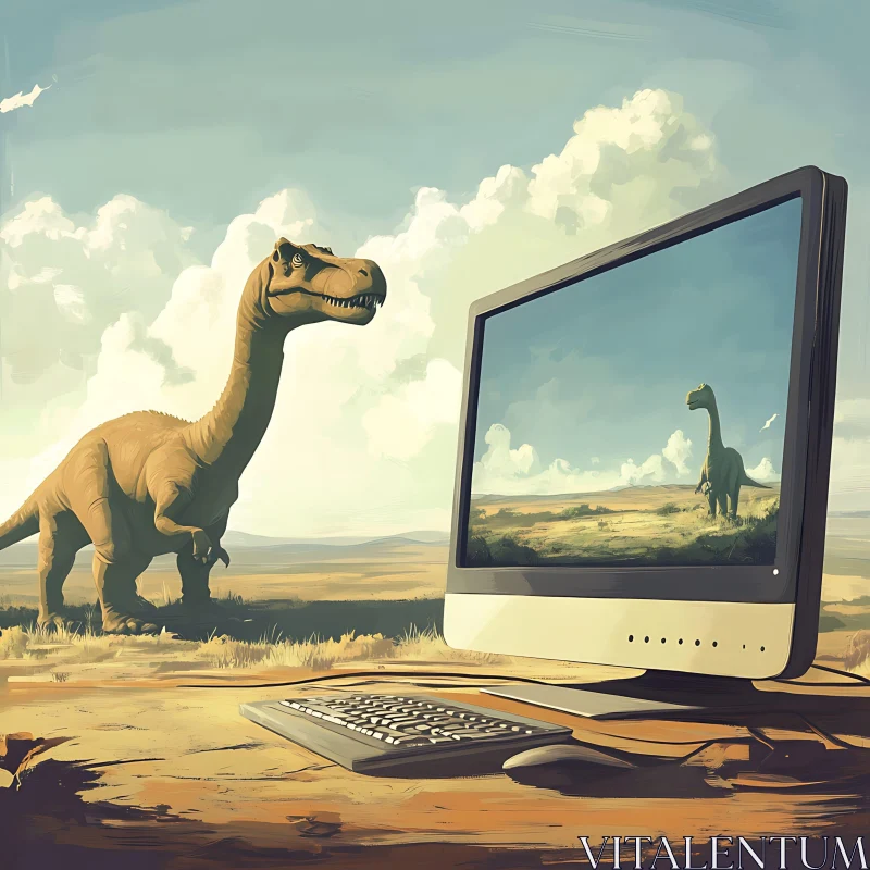 Digital World and Dinosaur Encounter AI Image