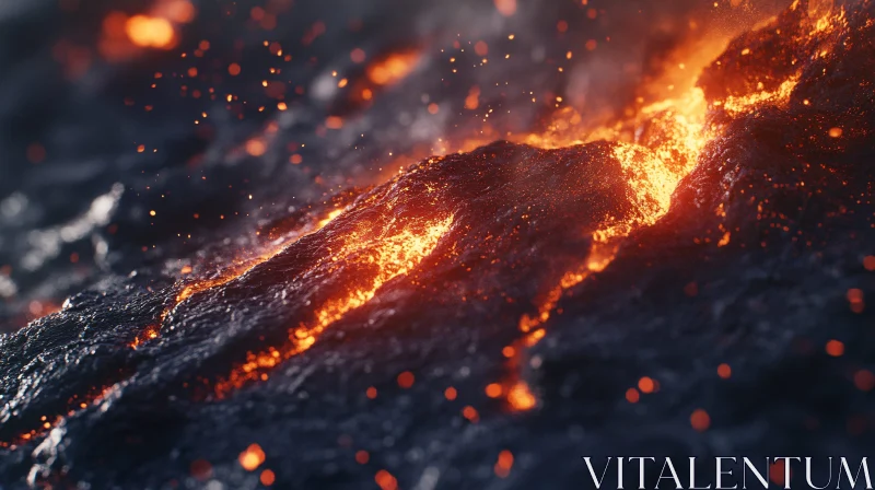 Glowing Lava in Volcanic Eruption AI Image