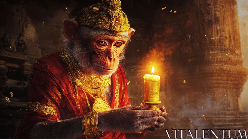 Golden Monkey Priest with Candle AI Image