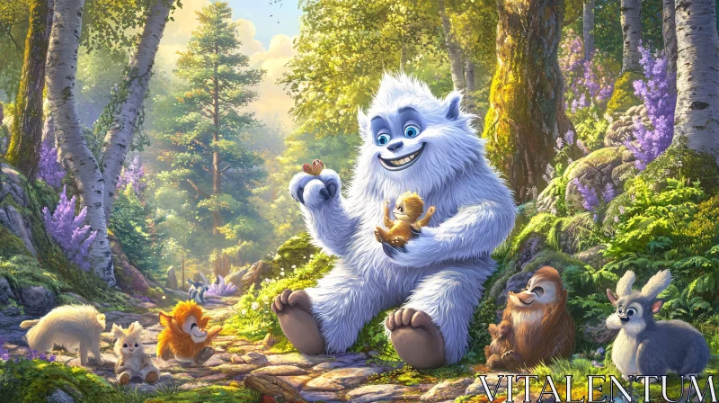 AI ART Yeti's Forest Gathering: A Whimsical Scene