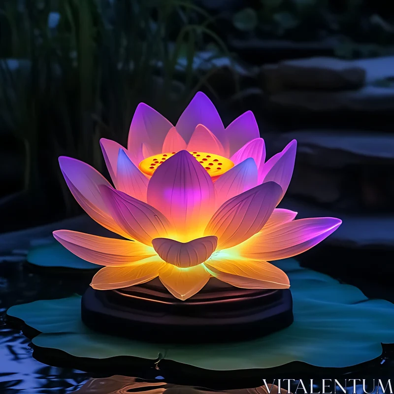 AI ART Illuminated Lotus Blossom on Water