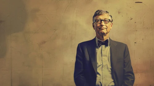 Vintage Style Portrait of Bill Gates