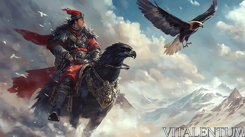 AI ART Fantasy Eagle Rider Mountain Scene