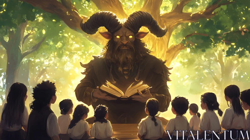 AI ART Mystical Creature Reading to Children