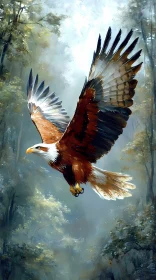 Eagle in Flight Among Trees