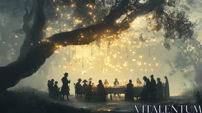 Mystical Outdoor Feast with Lanterns AI Image