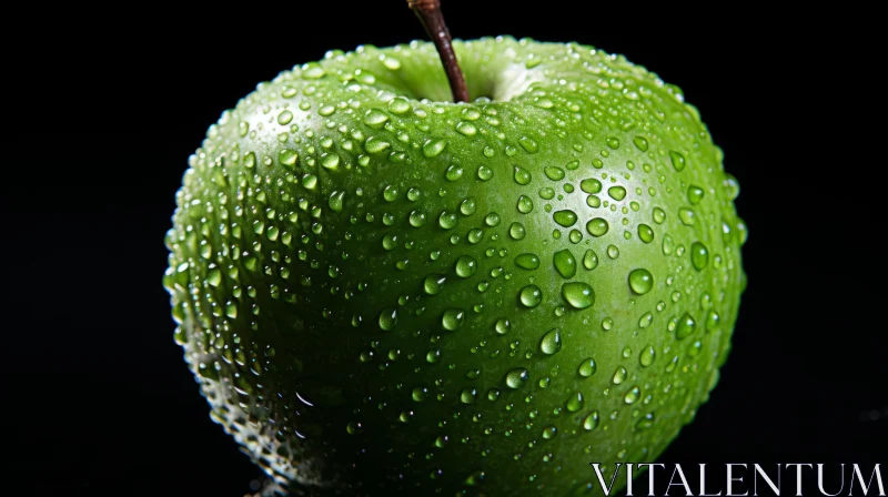 Glistening Green Apple on Stark Black Backdrop AI Image