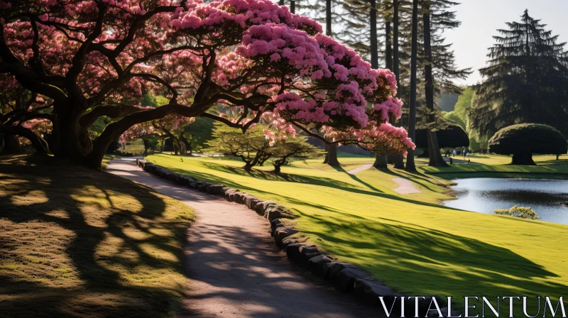 Pink Trees in Traditional Japanese Style AI Image