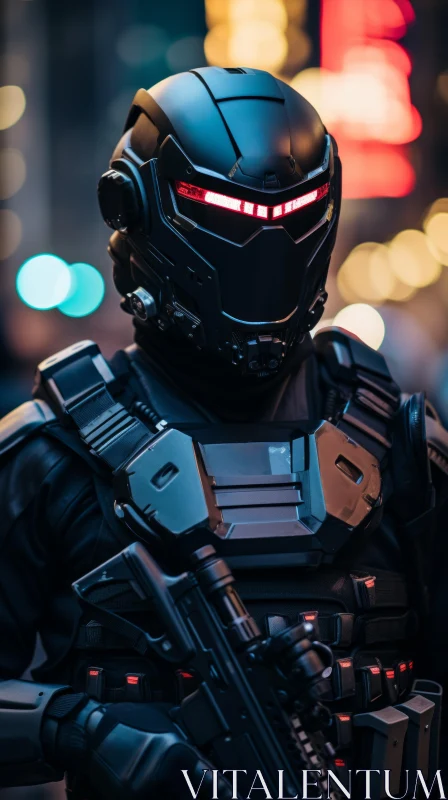 Sci-fi Spectacle - Man in Detailed Dark Armor AI Image