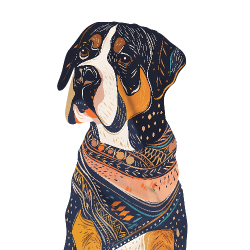 St. Bernard Dog in Colorful Scarf - Digital Art POD Design