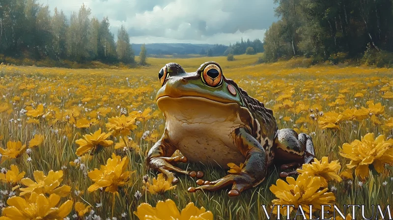 Frog Among Bright Blossoms AI Image